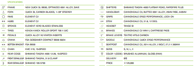 CANNONDALE QUICK SL1 スペック