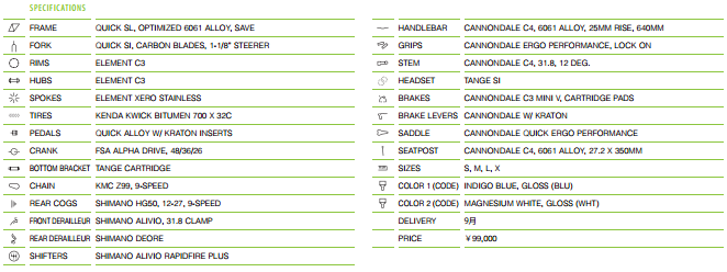 CANNONDALE QUICK SL3 スペック