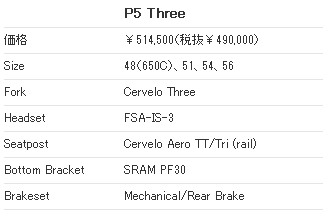 CERVELO(サーベロ) P5 Three スペック