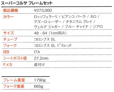 チネリ スーパーコルサ スペック