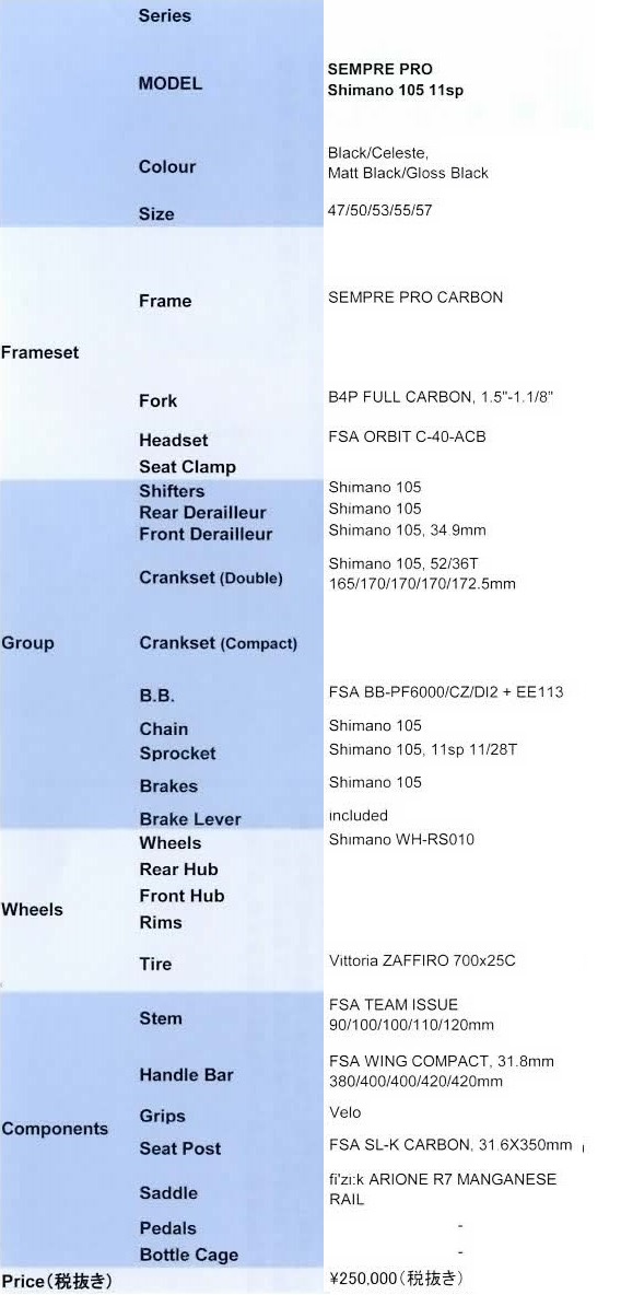 Bianchi SEMPRE PRO(ビアンキ センプレプロ)105完成車 Shimano スペック