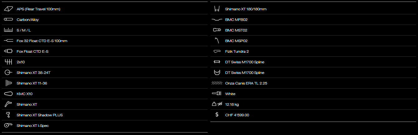 BMC FS02 XT スペック