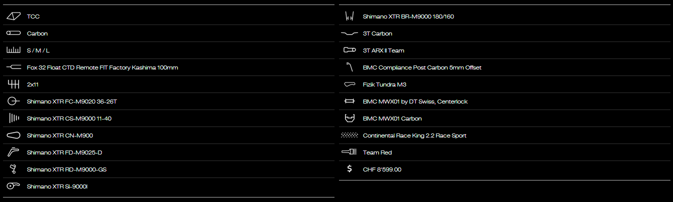 BMC TE01 XTR スペック