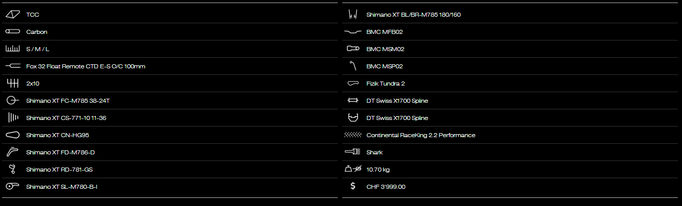 BMC TE02 XT スペック