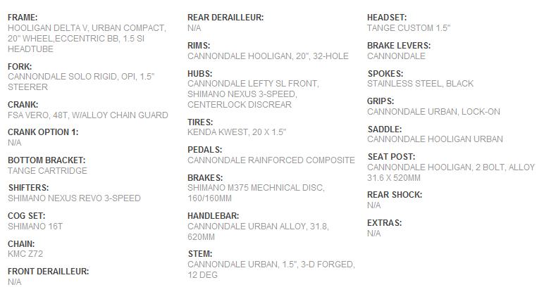 CANNONDALE HOOLIGAN1 スペック