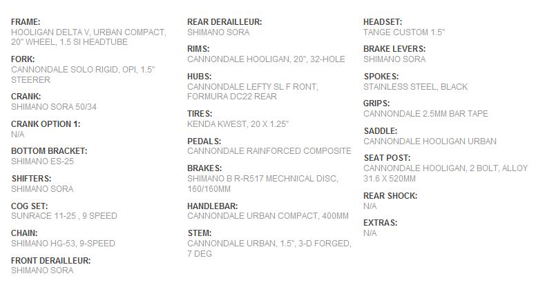 CANNONDALE HOOLIGANROAD スペック