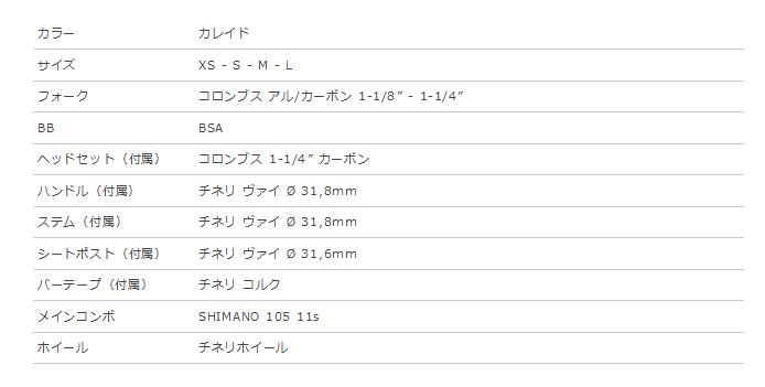 チネリ サエッタラディカル105 スペック